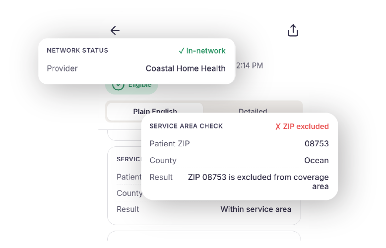 Verify network status and service area checks